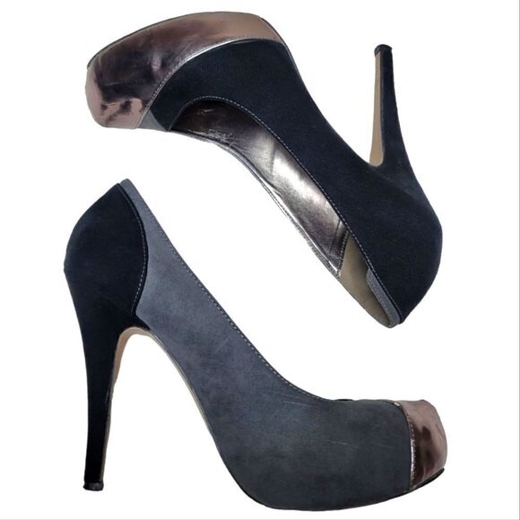 Steve Madden Flirrt Platform Black Grey & Metallic Colorblock Pumps Heels - Picture 4 of 12